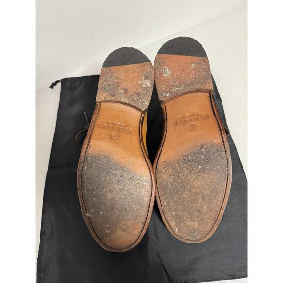Grenson Brogue Boots Mens Size 9.5 G Tan Leather Wingtip England Dress Shoes - Picture 10 of 12